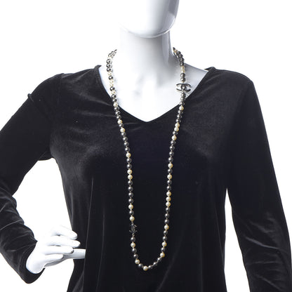 Chanel Pearl Beaded CC Long Necklace Silver 2 of 5