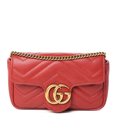 Gucci Calfskin Matelasse Super Mini GG Marmont Shoulder Bag Hibiscus Red 1 of 8