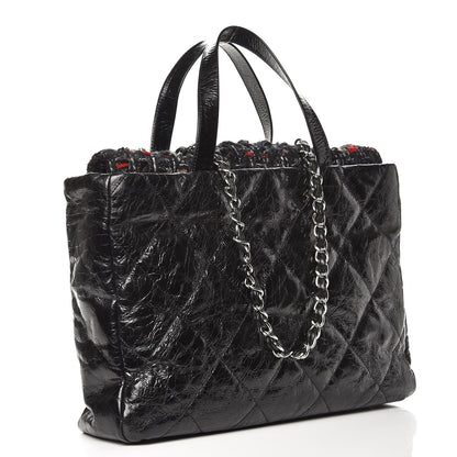 Chanel Glazed Calfskin Quilted Tweed Portobello Tote Black Red 3 of 7
