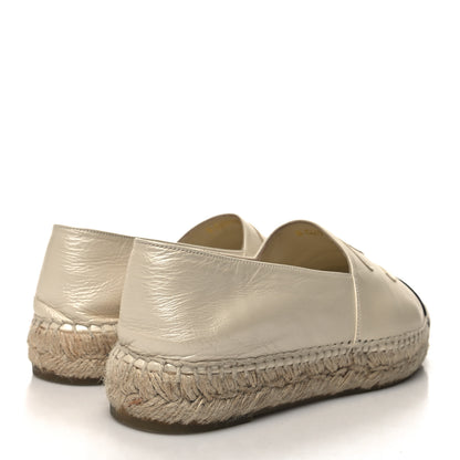 Chanel Metallic Calfskin Grosgrain CC Espadrilles 38 Ivory Black 4 of 9