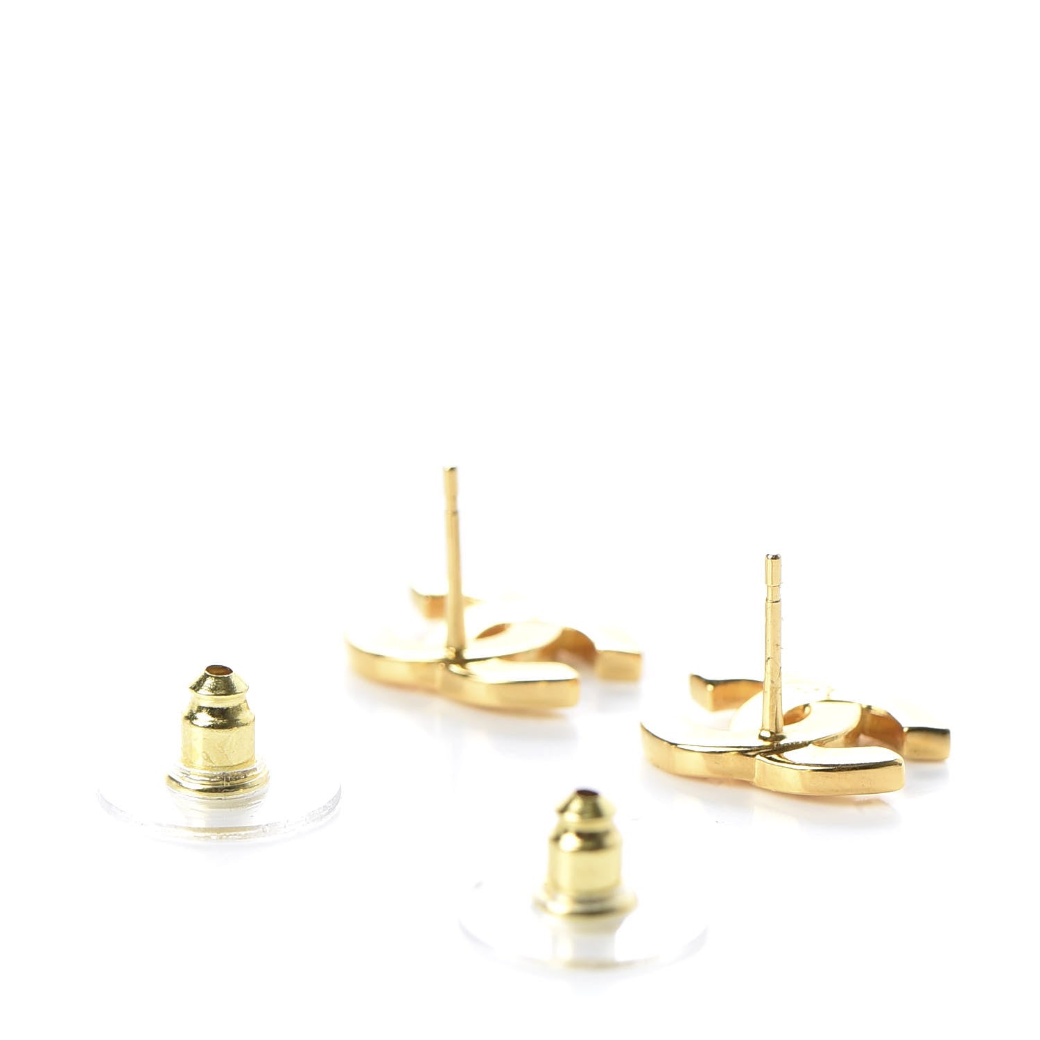 Chanel Metal CC Paris Button Stud Earrings Gold 3 of 5