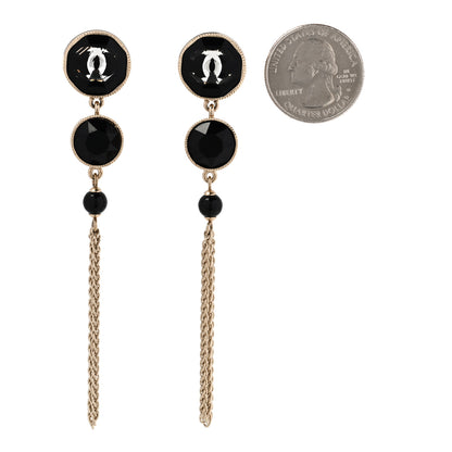 Chanel Crystal CC Chain Tassel Drop Earrings Gold Black 2 of 4