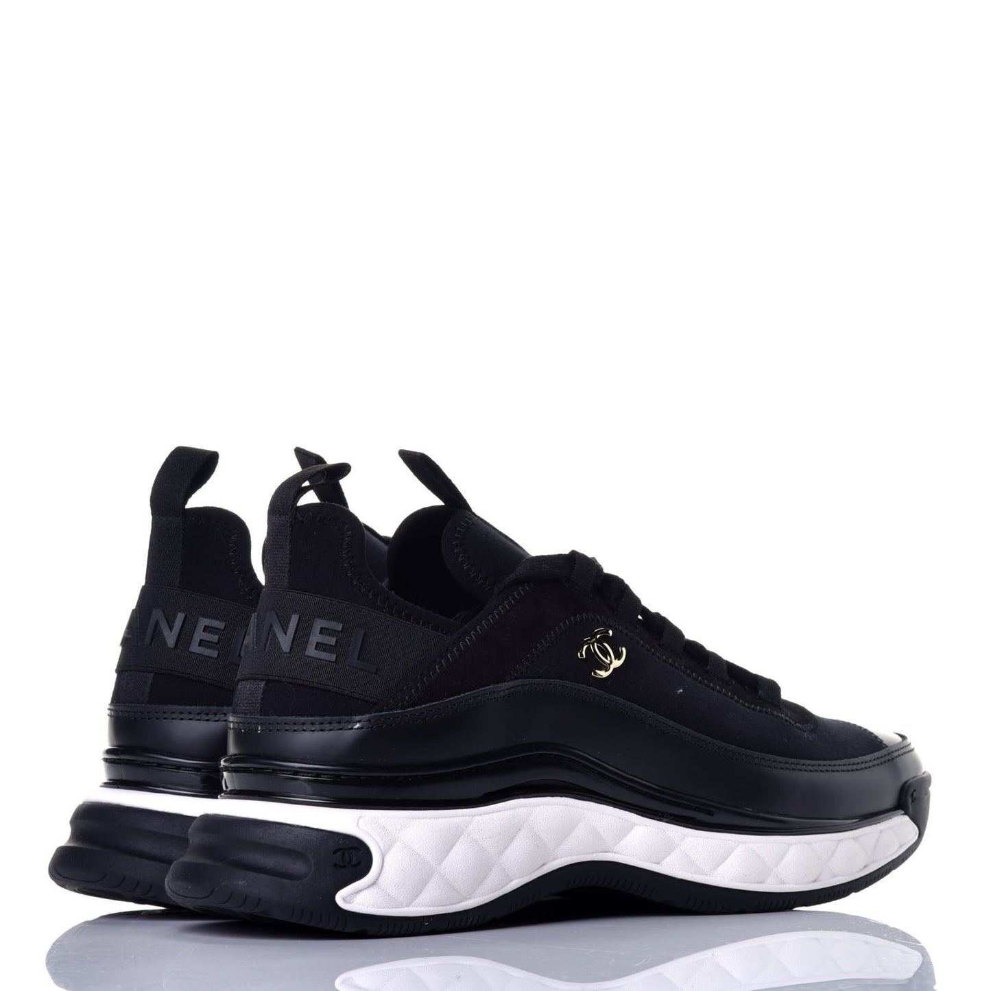 Velvet Calfskin Mixed Fibers CC Sneakers 40 Black