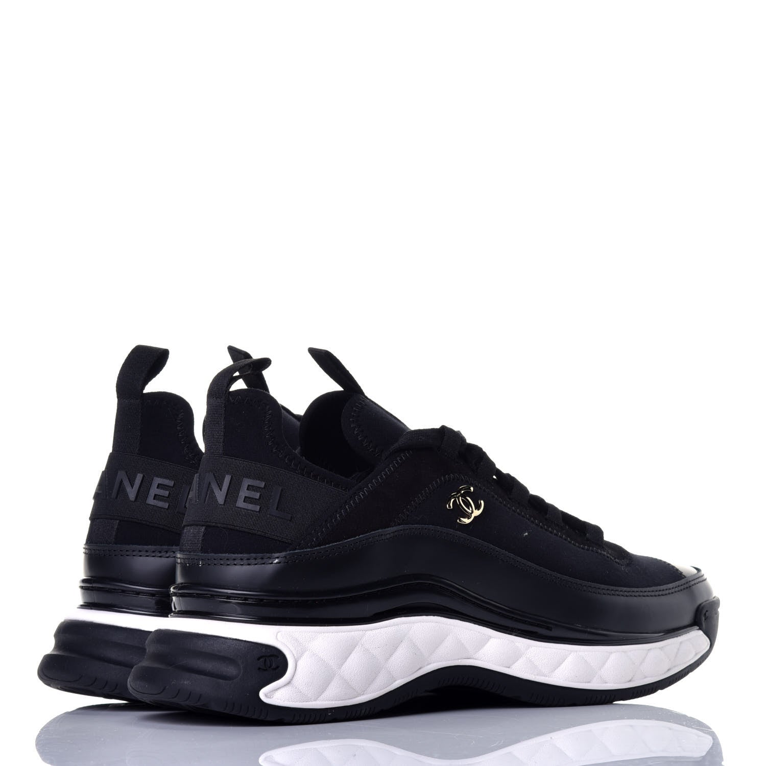 Chanel Velvet Calfskin Mixed Fibers CC Sneakers 40 Black 4 of 10