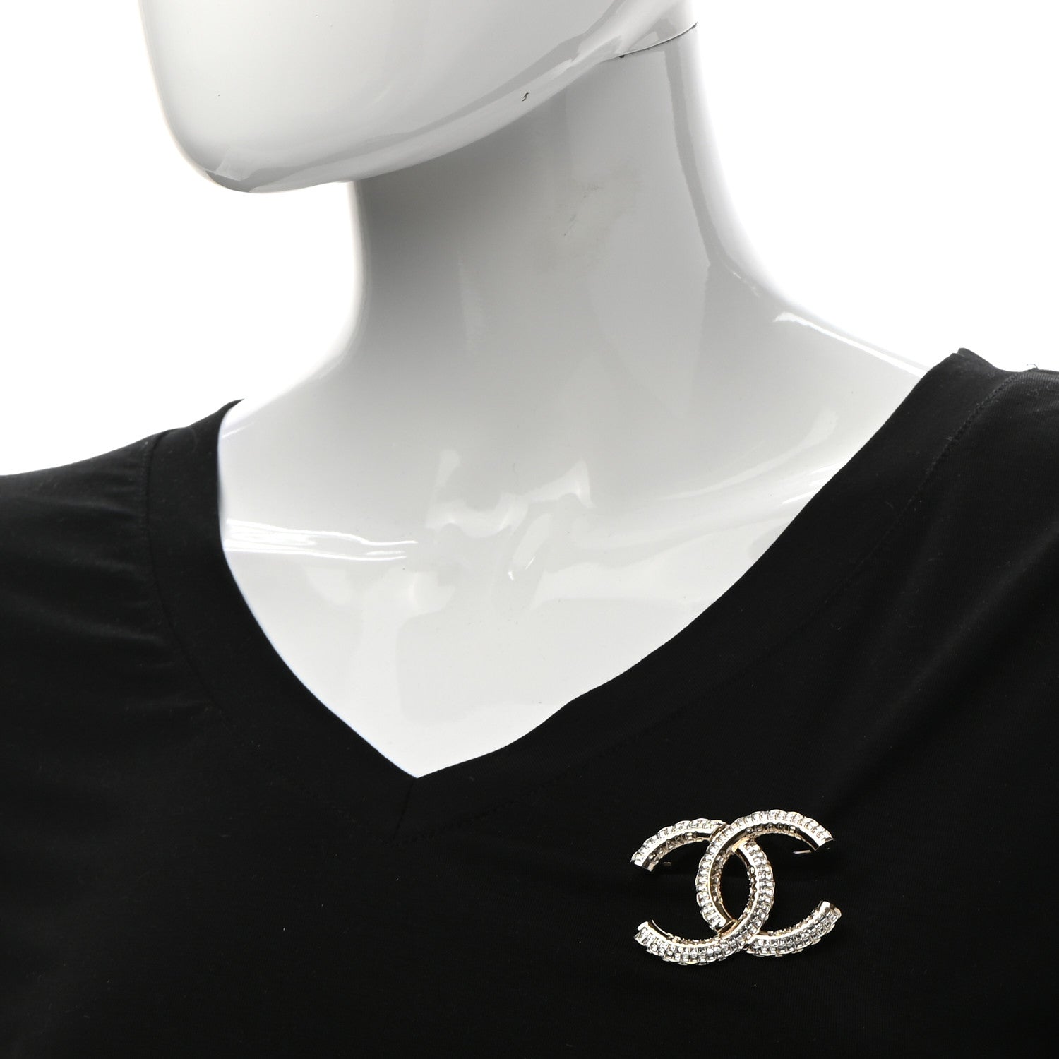 Chanel Metal Crystal Baguette CC Brooch Gold 2 of 5
