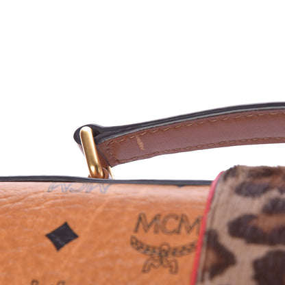 MCM Calf Hair Leopard Print Calfskin Visetos Satchel Cognac Orange 13 of 16