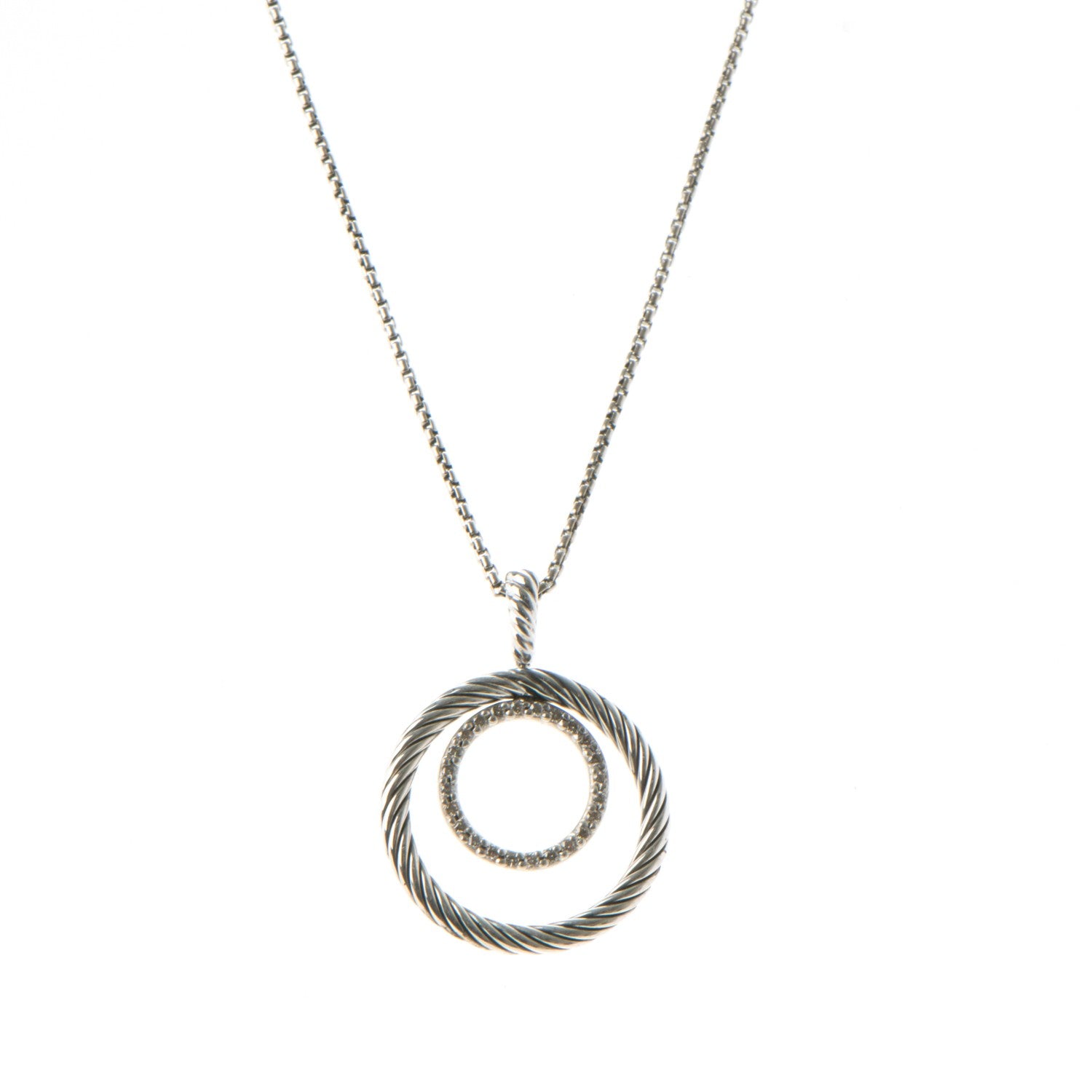 David Yurman Sterling Silver Pave Diamond Mobile Circle Pendant Necklace 1 of 6