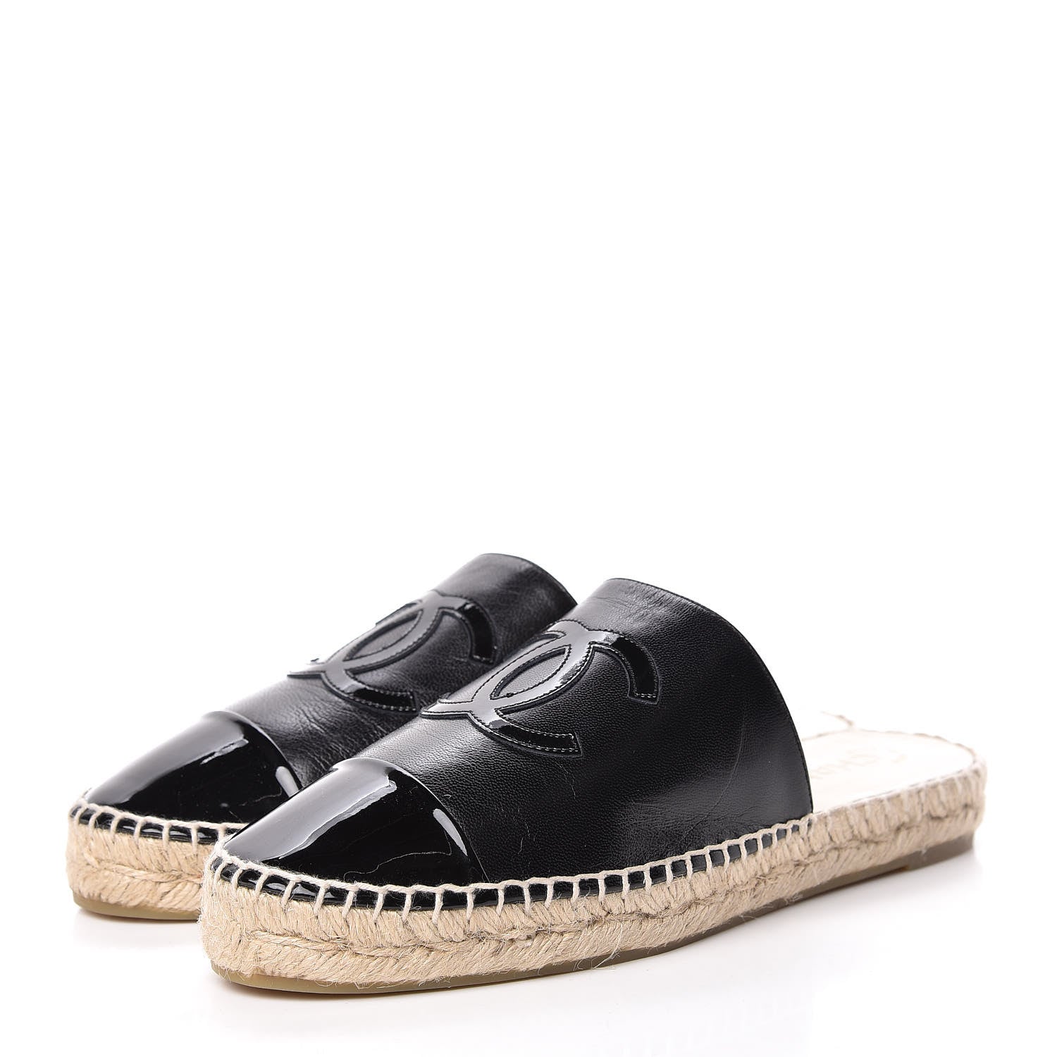 Chanel Iridescent Goatskin Patent CC Espadrille Mules 39 Black 3 of 11