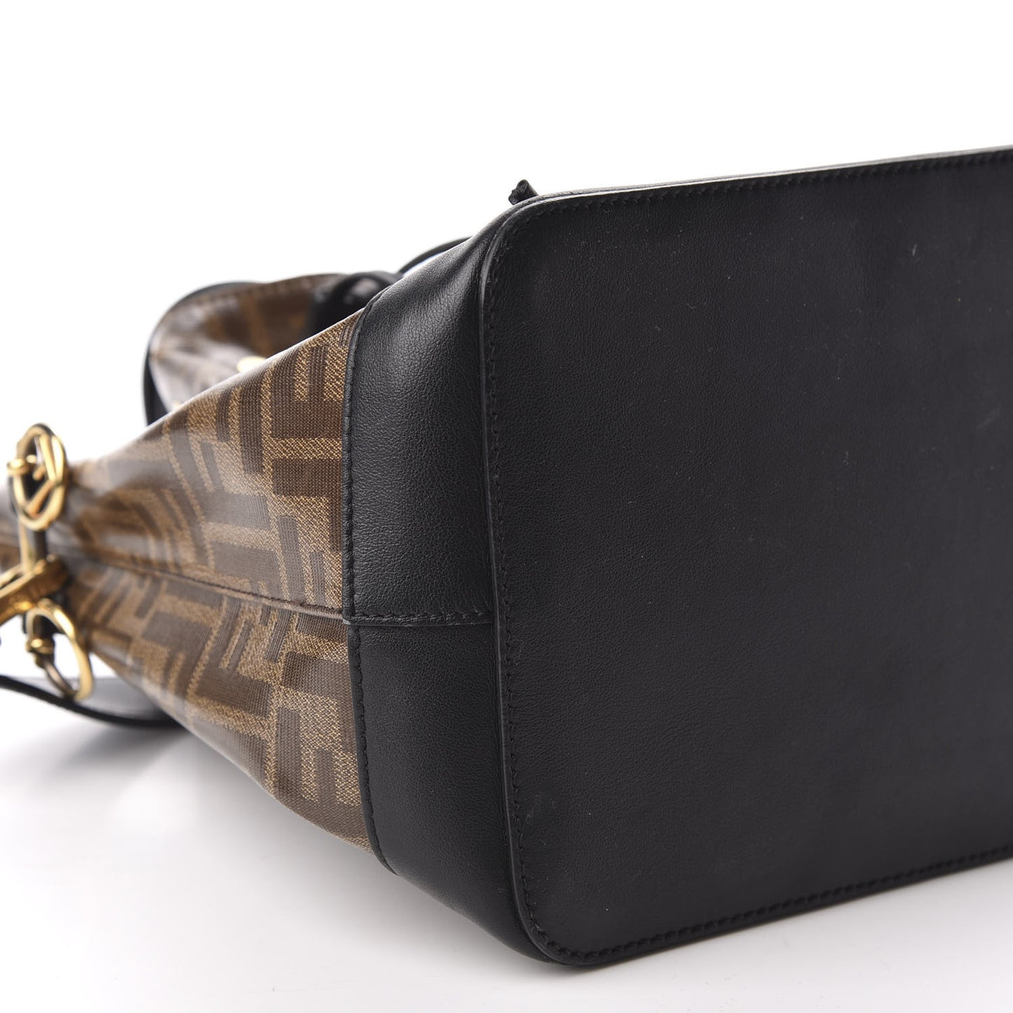 Glazed Fabric Vitello Grace F is Fendi FF 1974 Stamp Patch Grande Mon Tresor Bucket Bag Mogano Panna Black