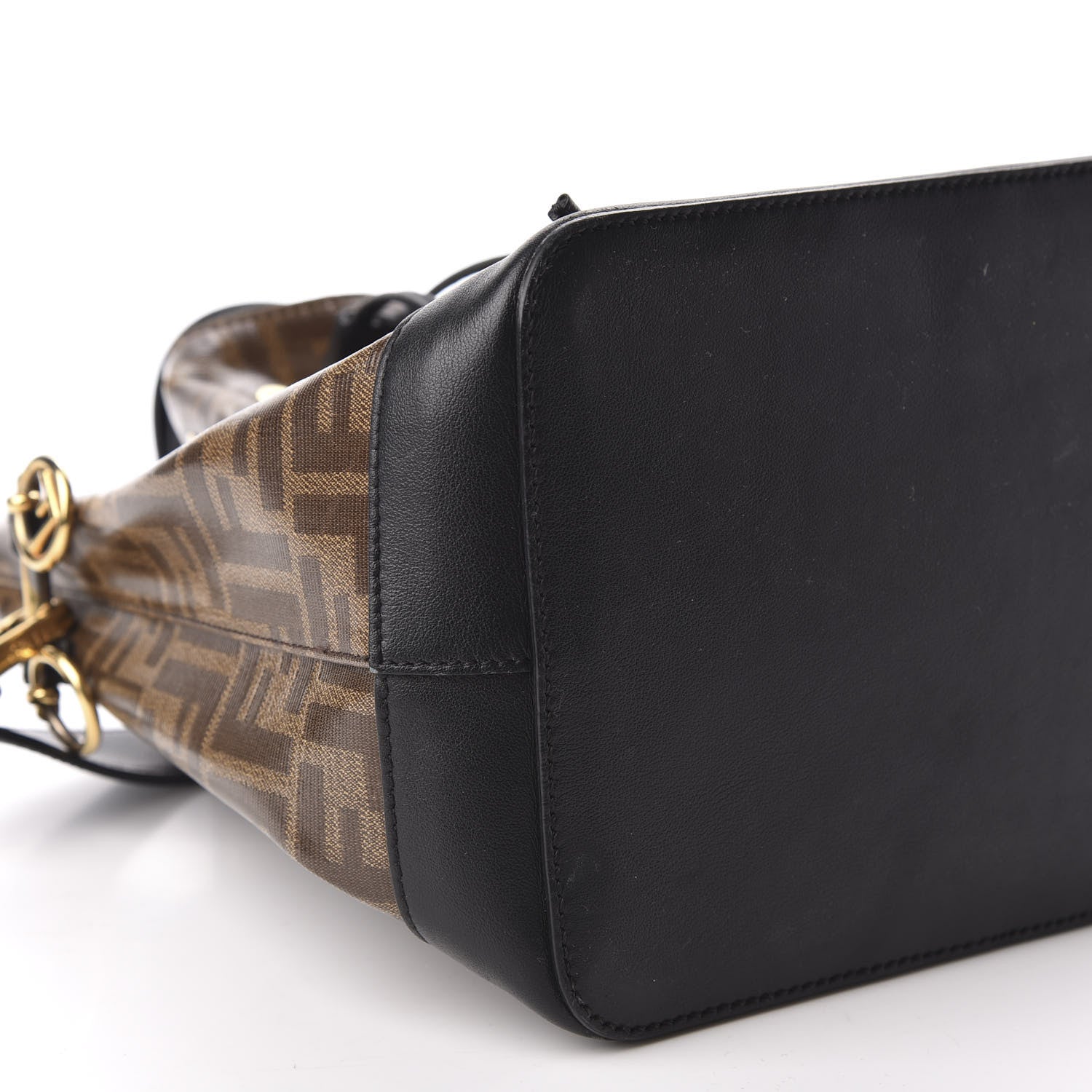 Fendi Glazed Fabric Vitello Grace F is Fendi FF 1974 Stamp Patch Grande Mon Tresor Bucket Bag Mogano Panna Black 5 of 9