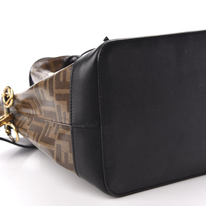 Fendi Glazed Fabric Vitello Grace F is Fendi FF 1974 Stamp Patch Grande Mon Tresor Bucket Bag Mogano Panna Black 5 of 9
