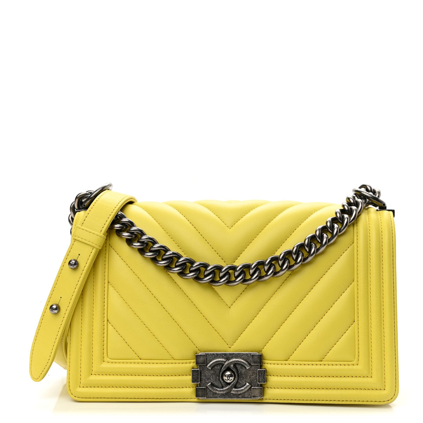 Calfskin Chevron Quilted Medium Boy Flap Yellow