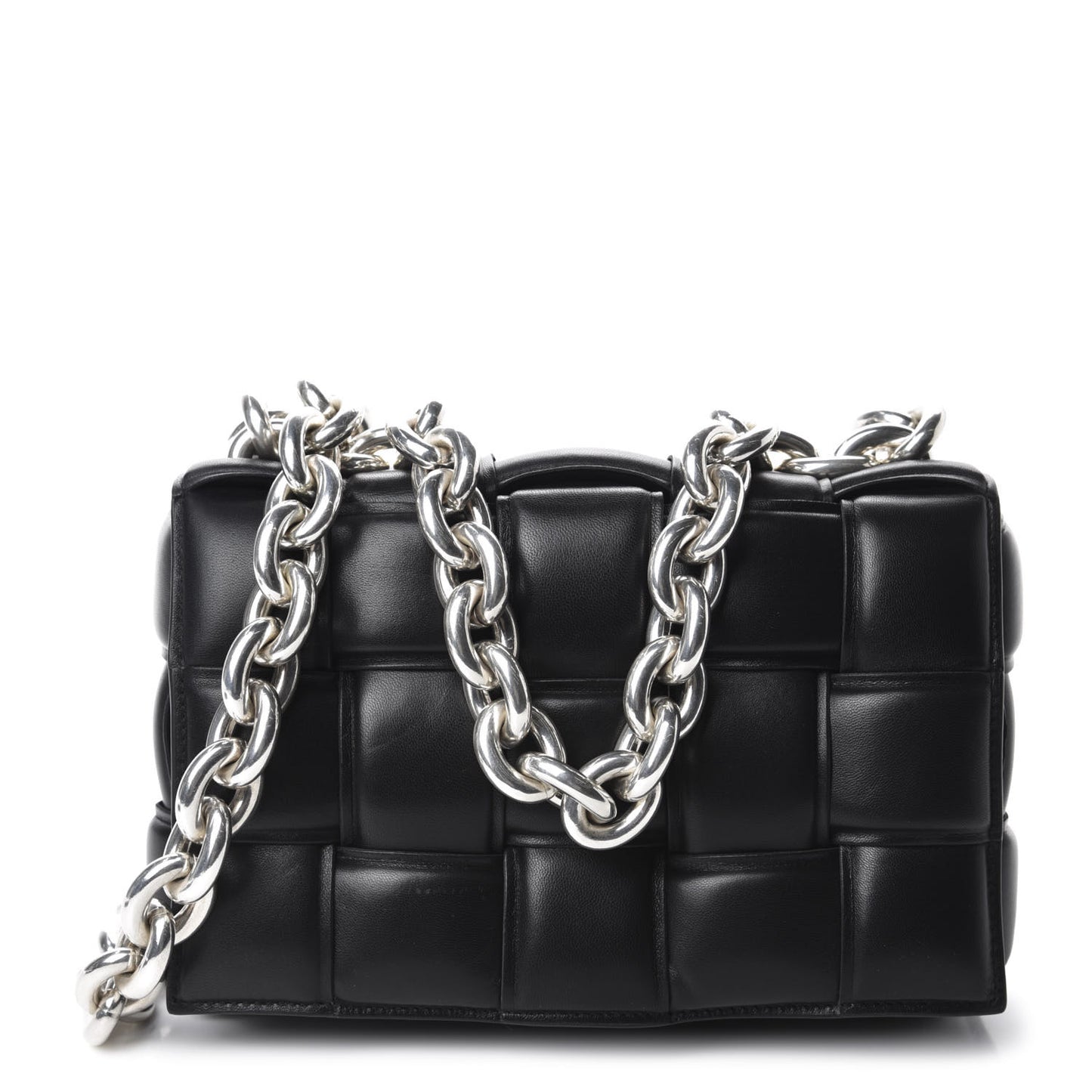 Lambskin Maxi Intreccio Padded Chain Cassette Crossbody Bag Black