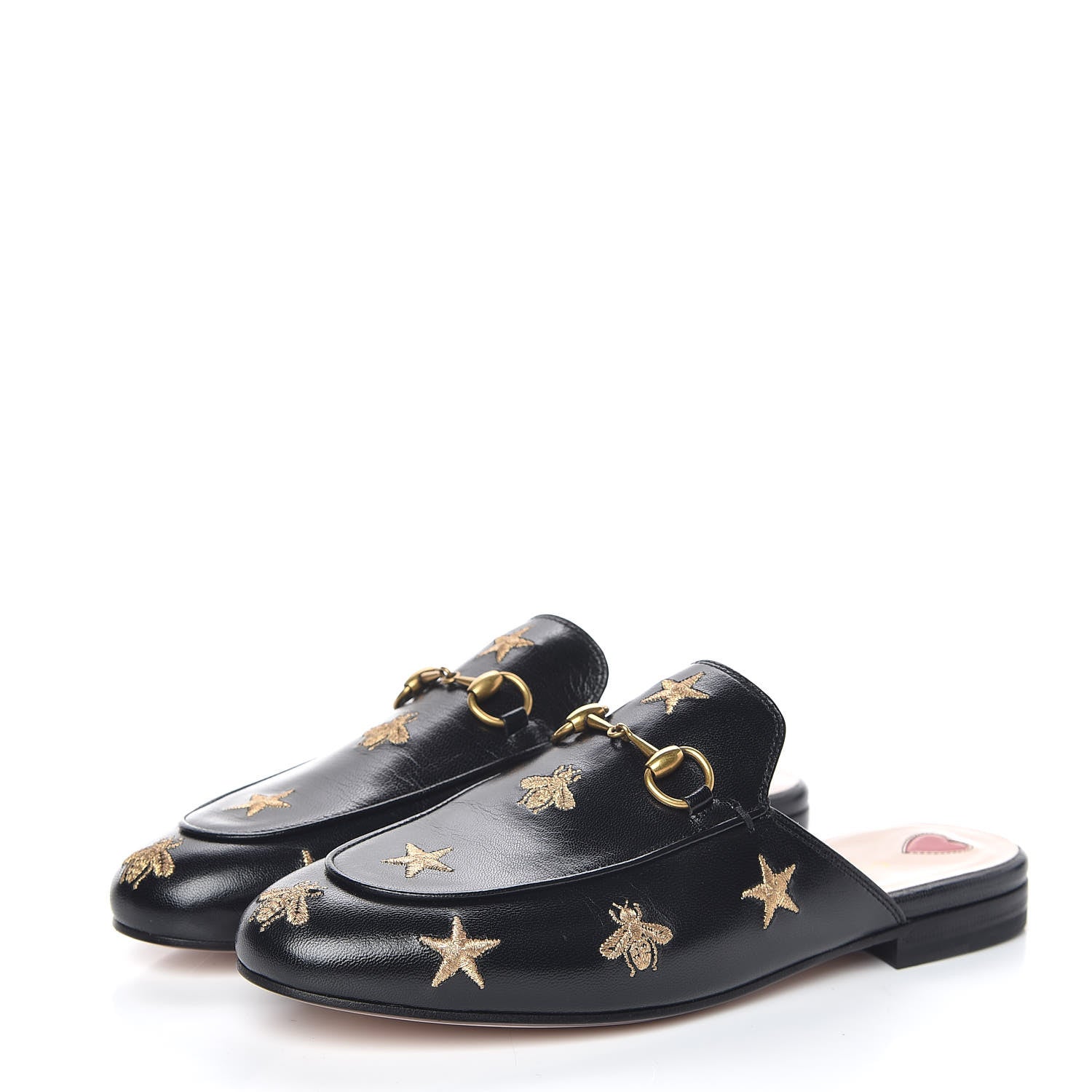Gucci Goatskin Bee Star Embroidered Womens Princetown Slippers 37 Black 3 of 9