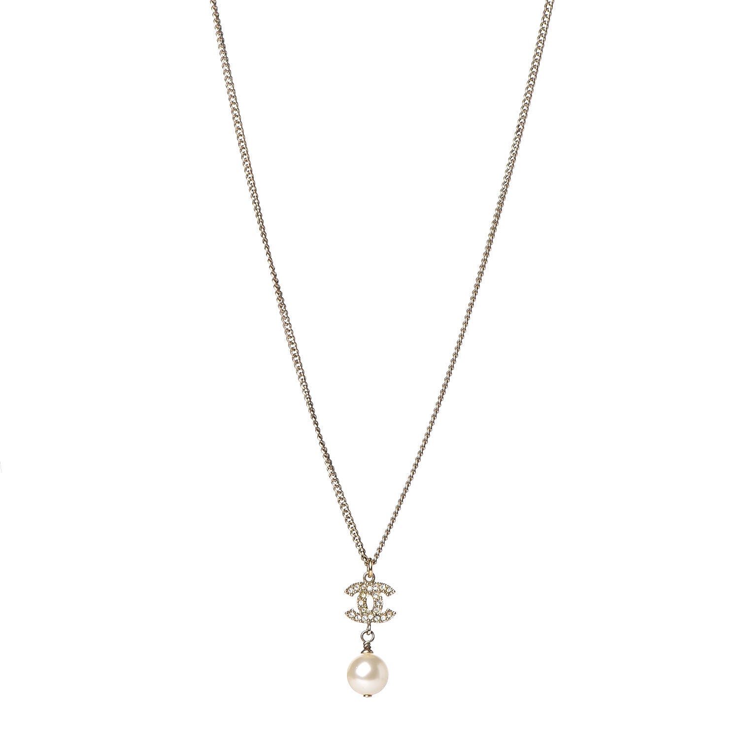 Chanel Crystal Pearl CC Drop Necklace Gold 1 of 6