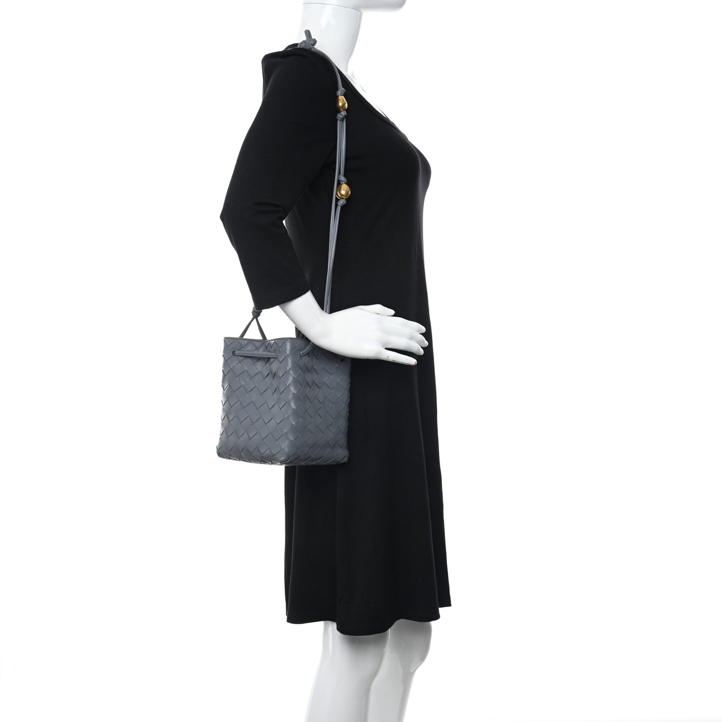 Nappa Intrecciato Small Drawstring Bucket Bag Thunder