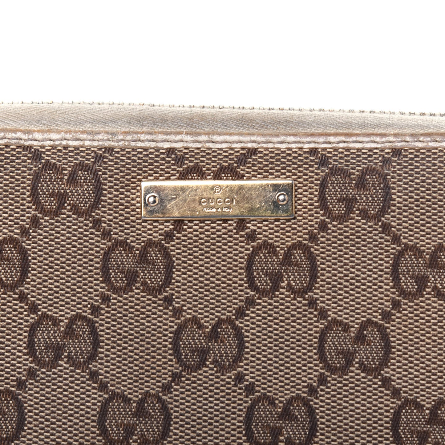 Monogram Metal Bar Zip Around Wallet Beige Ebony Off White