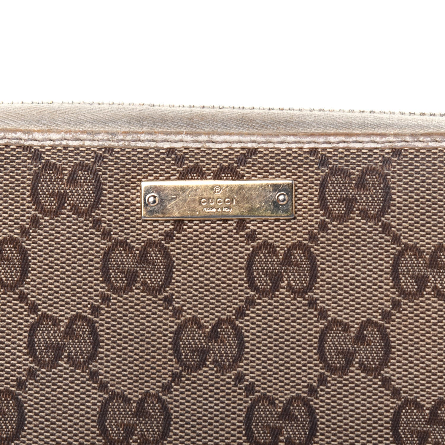 Gucci Monogram Metal Bar Zip Around Wallet Beige Ebony Off White 34 of 35