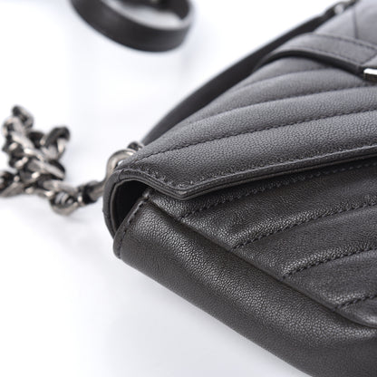 Saint Laurent Sheepskin Matelasse Chevron Monogram College Chain Wallet Coal 12 of 14