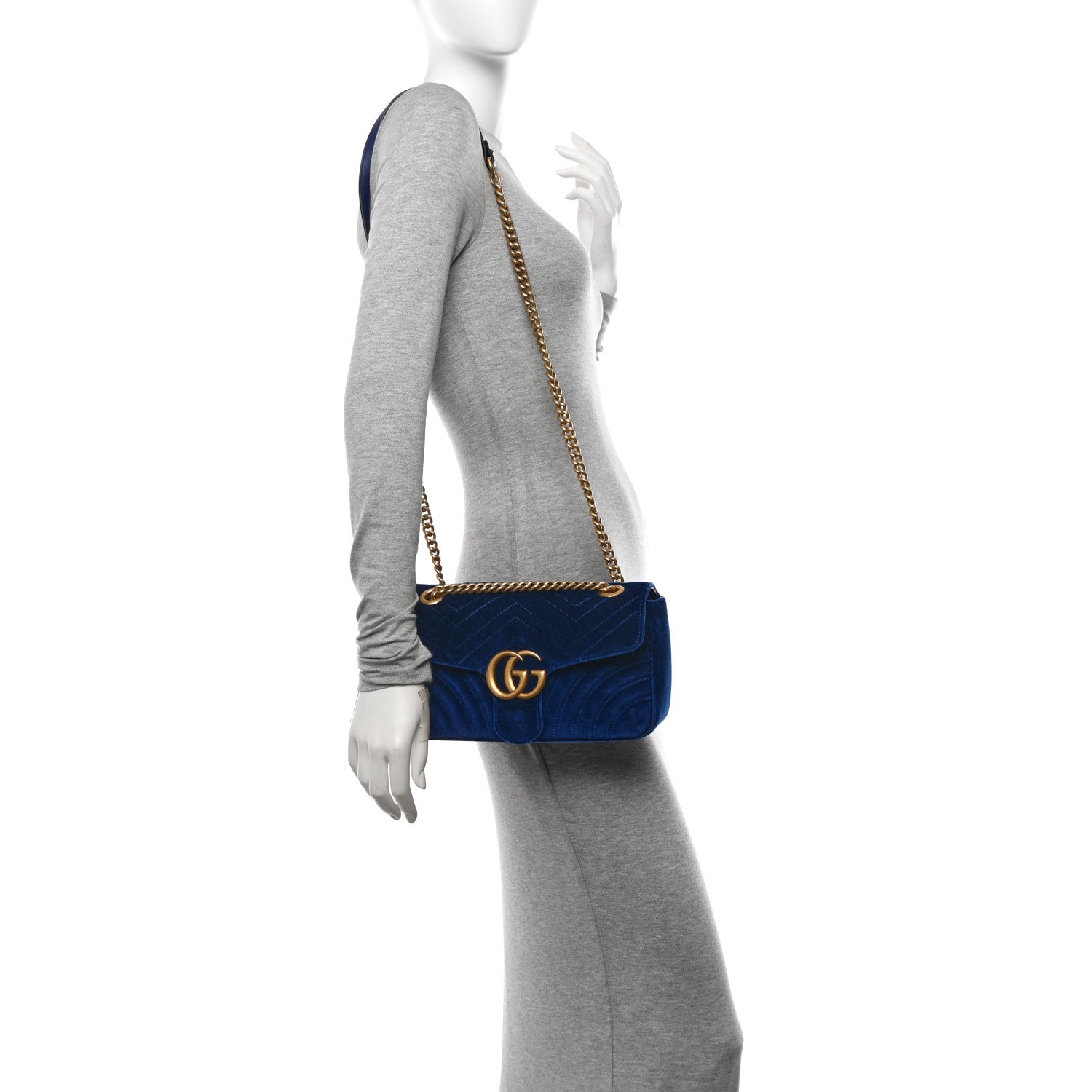 Gucci Velvet Matelasse Small GG Marmont Shoulder Bag Cobalt Blue 2 of 10