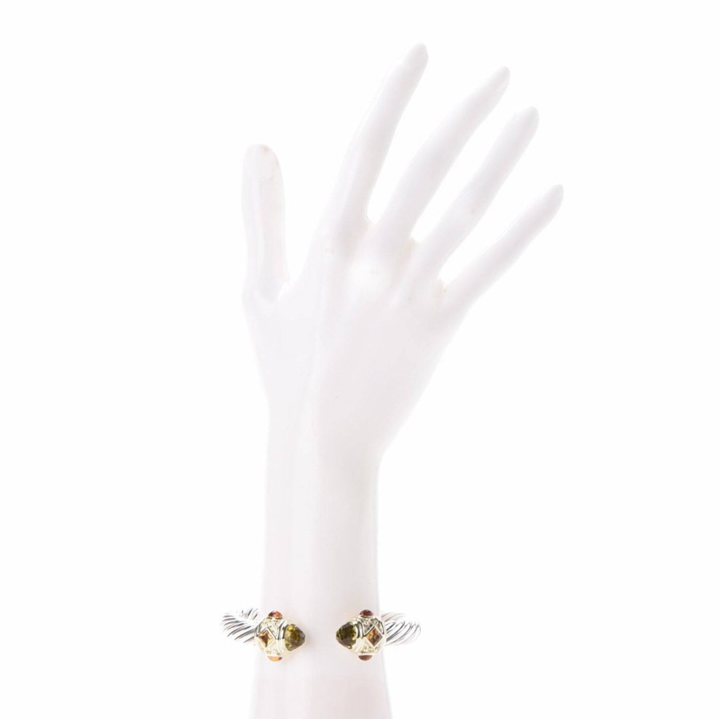 Sterling Silver 14K Yellow Gold Peridot Citrine 10mm Cable Renaissance Bracelet