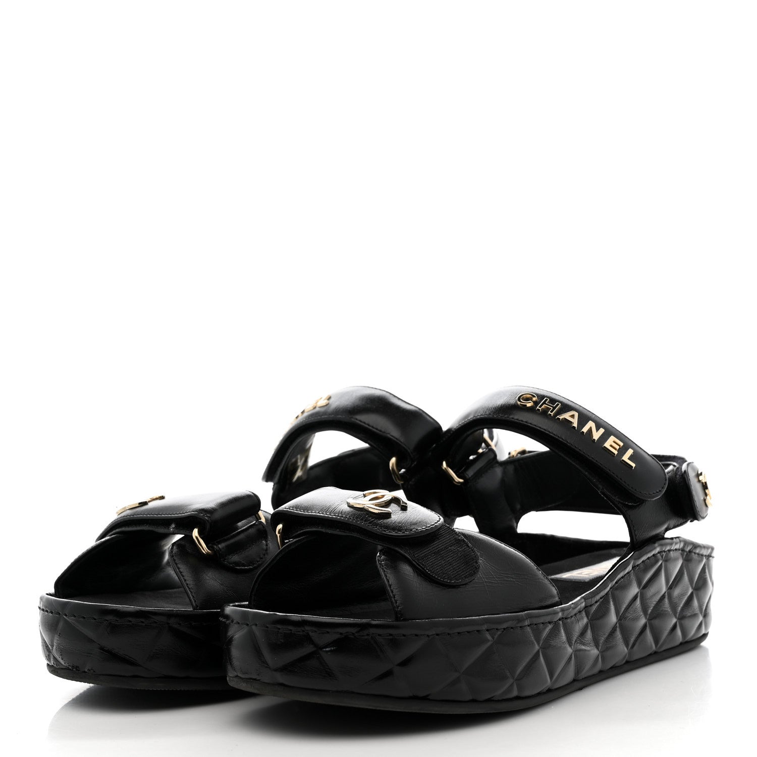 Chanel Shiny Calfskin Logo Platform Sandals 39 Black 3 of 12