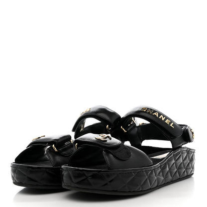 Chanel Shiny Calfskin Logo Platform Sandals 39 Black 3 of 12