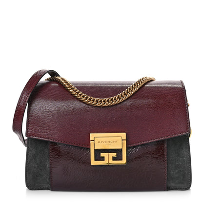 Givenchy Crinkled Patent Deerskin Suede Small GV3 Shoulder Bag Aubergine Graphite 1 of 8