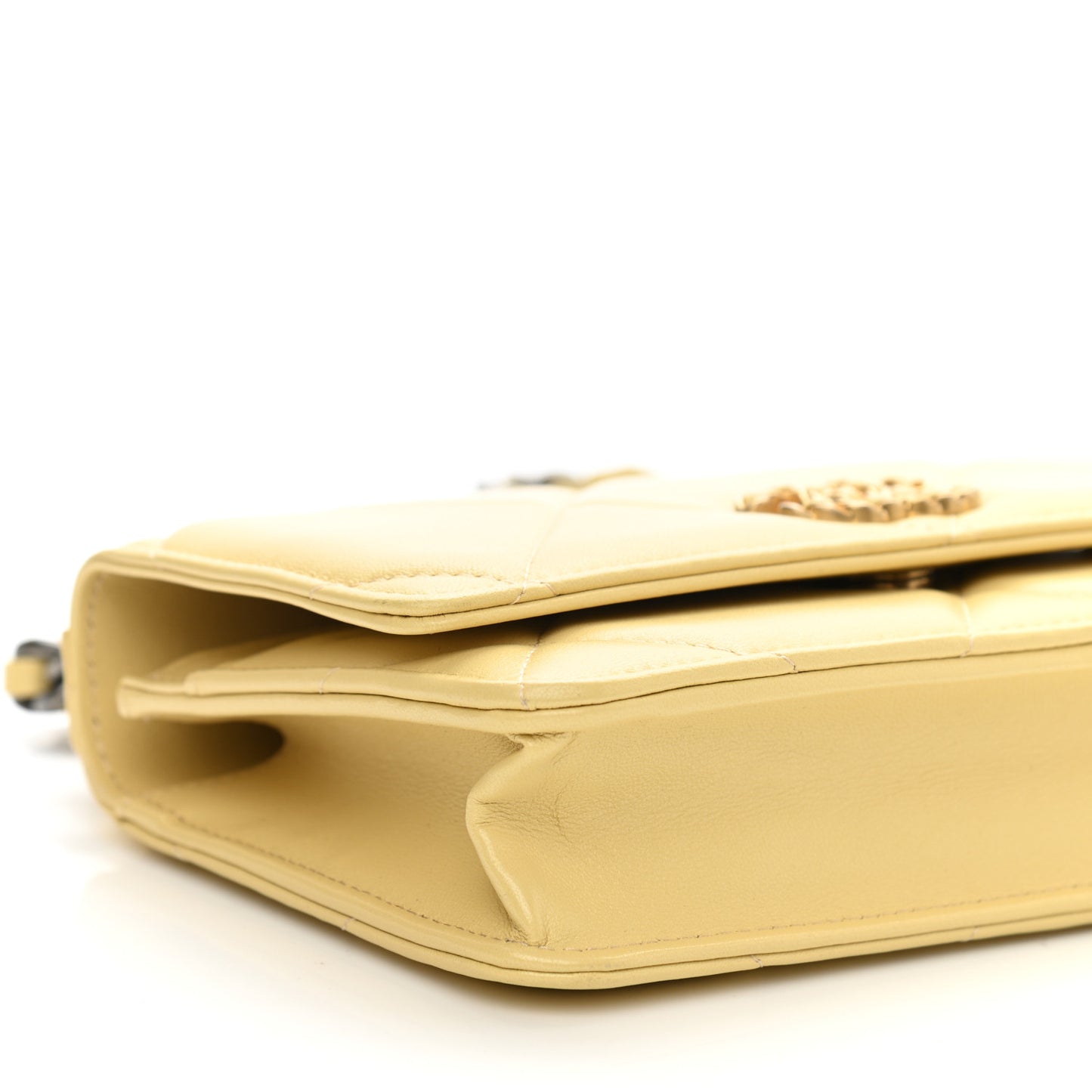 Lambskin Quilted Chanel 19 Wallet On Chain WOC Yellow