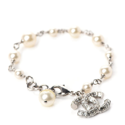 Chanel Baguette Crystal Pearl CC Bracelet Silver 1 of 4