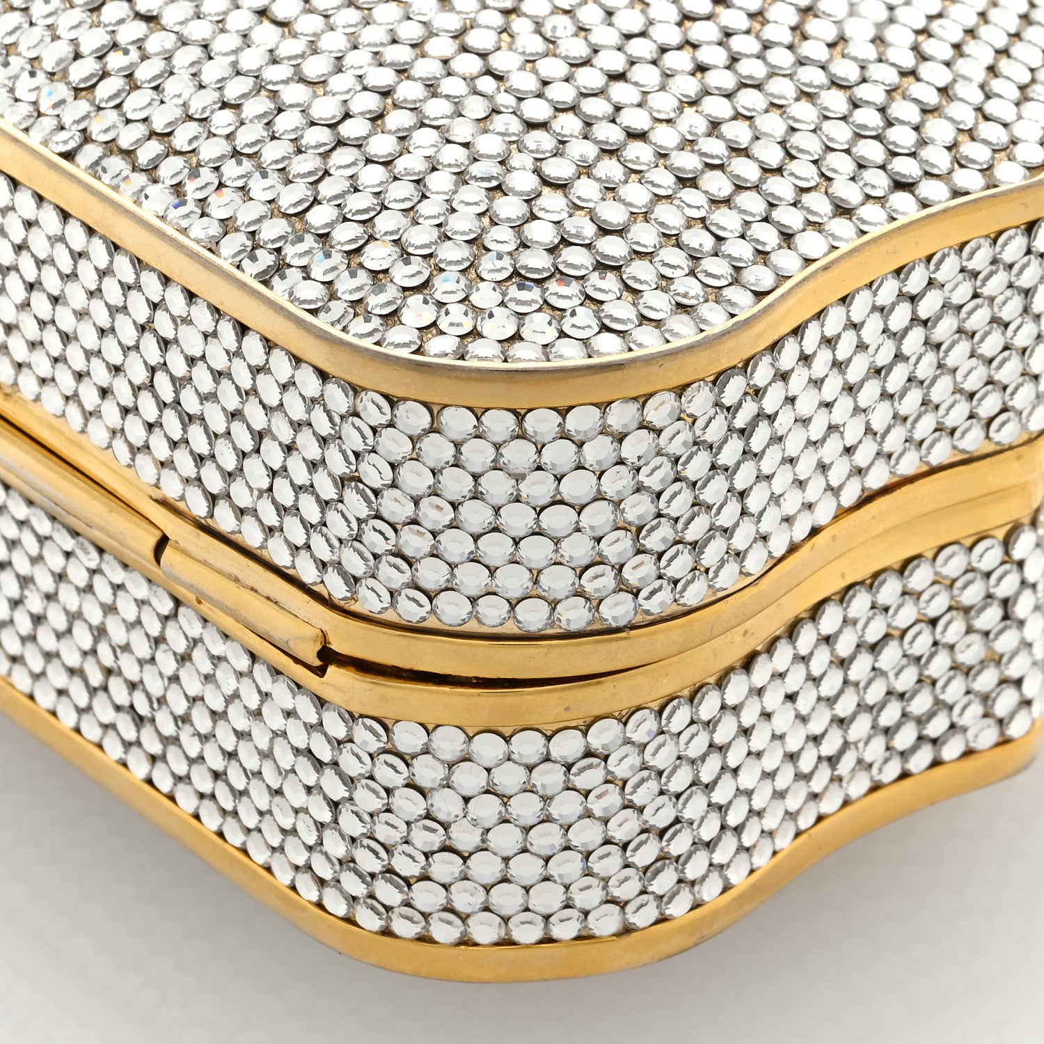 Judith Leiber Swarovski Crystal Minaudiere Clutch Gold Silver 9 of 10