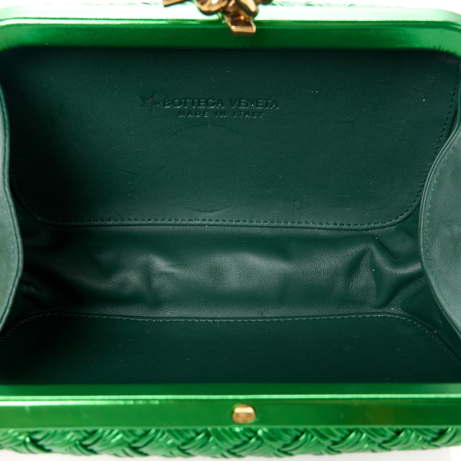 Bottega Veneta Metallic Intrecciato Minaudiere Knot Clutch Green 5 of 9