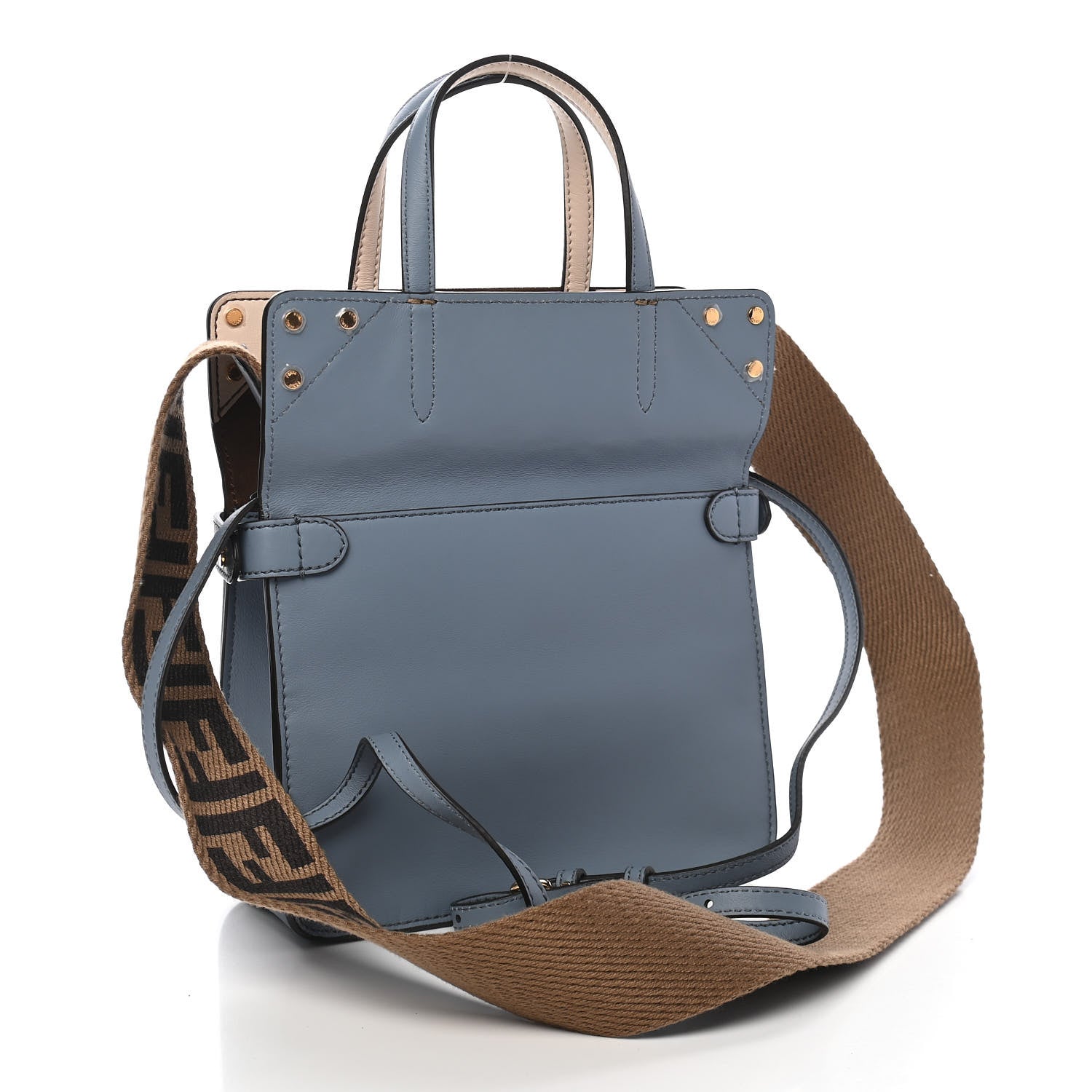 Fendi Vitello Grace Suede Small Flip Tote Azzurro Merlino Marrone Camelia 3 of 9