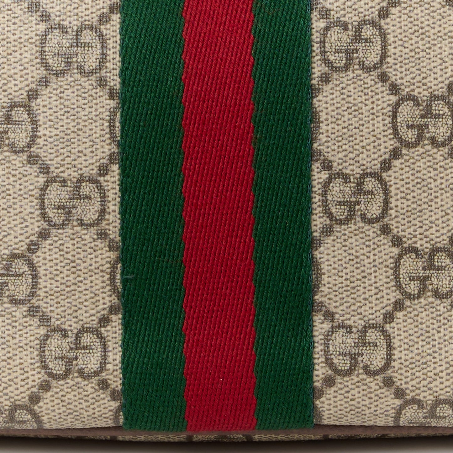 GG Supreme Monogram Textured Calfskin Web Large Ophidia Cosmetic Case Beige Ebony New Acero