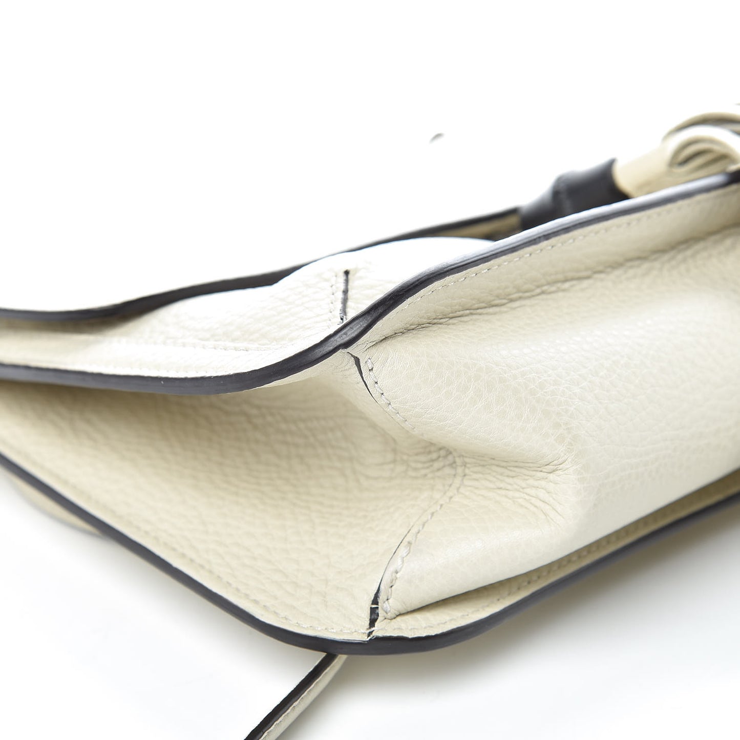 Pebbled Calfskin Medium Bamboo Daily Flap Shoulder Bag Mystic White