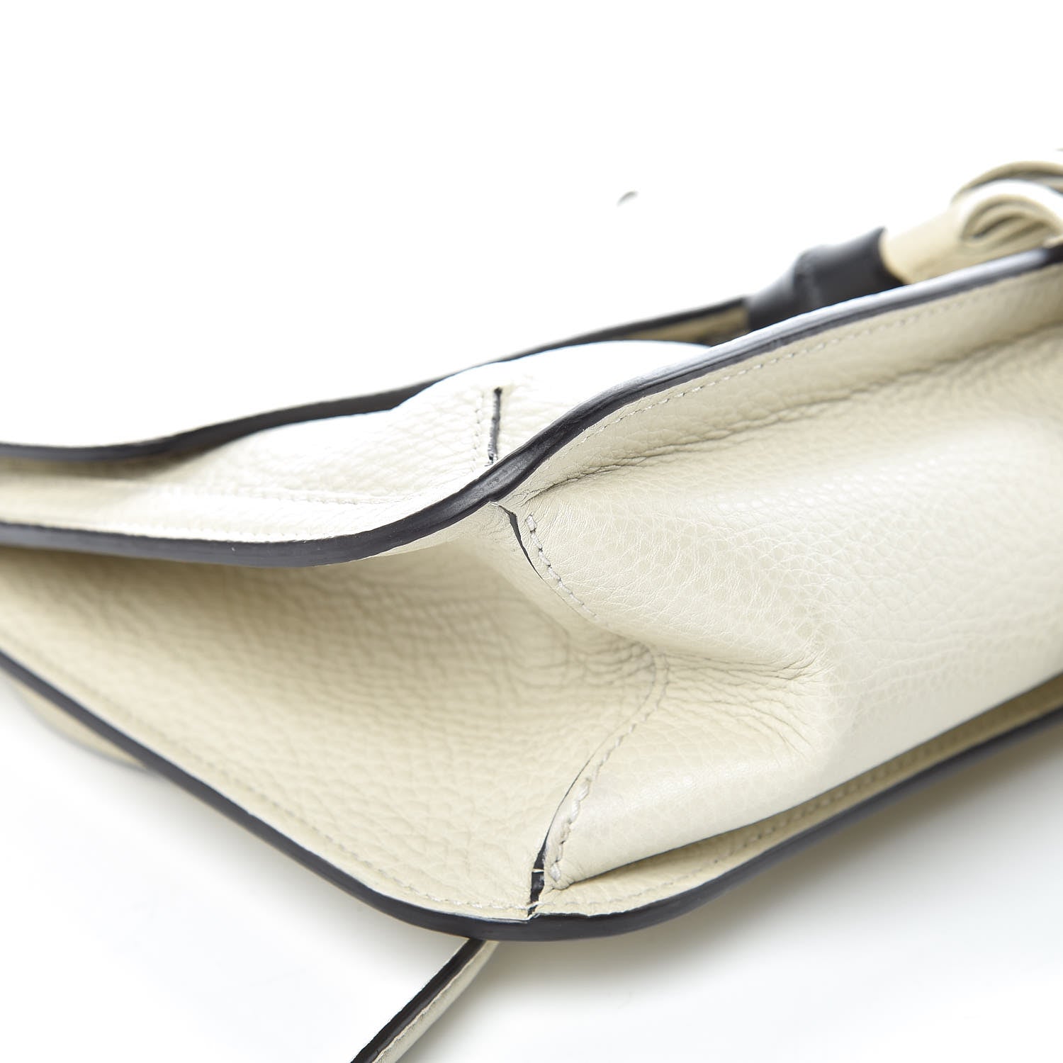 Gucci Pebbled Calfskin Medium Bamboo Daily Flap Shoulder Bag Mystic White 9 of 10
