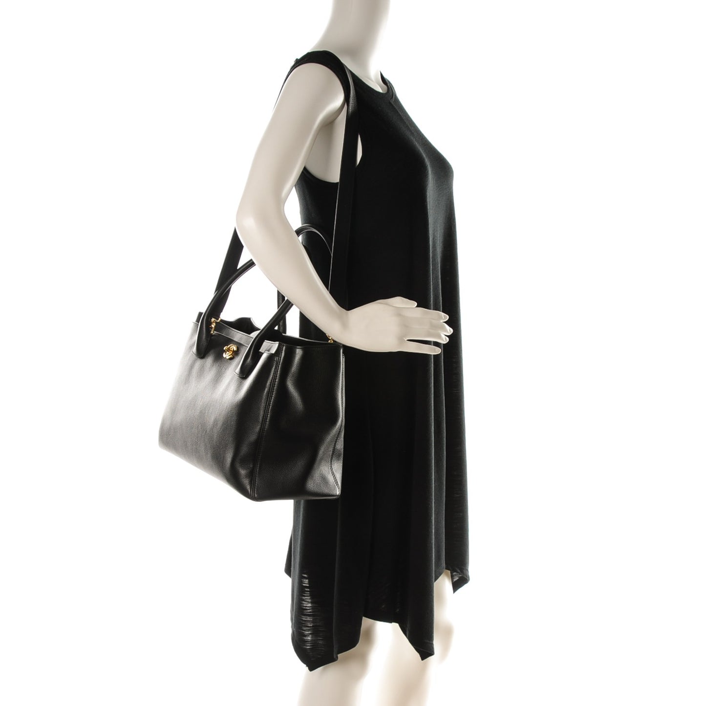 Calfskin Cerf Executive Shopper Tote Black