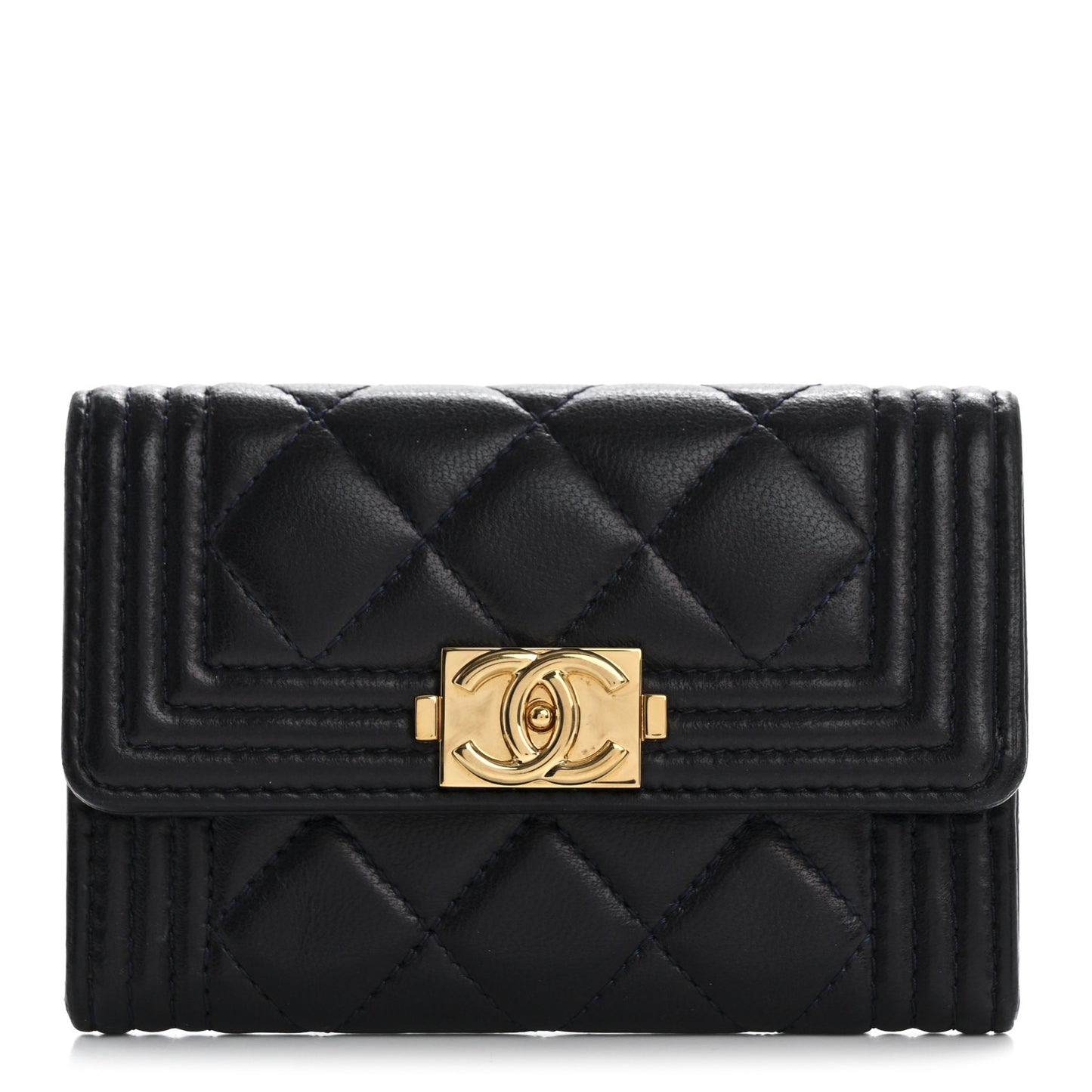 Lambskin Quilted Boy Flap Card Holder Navy
