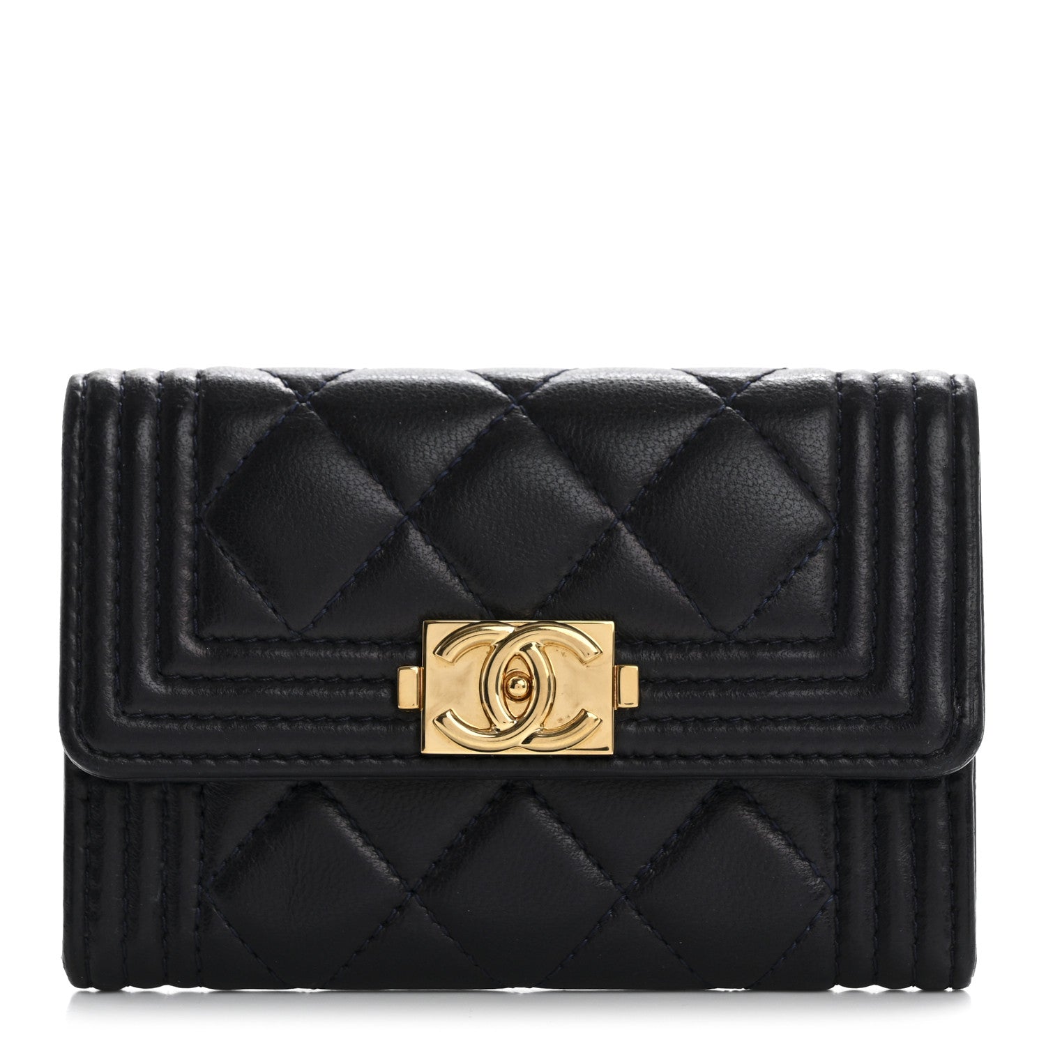 Chanel Lambskin Quilted Boy Flap Card Holder Navy 1 of 12