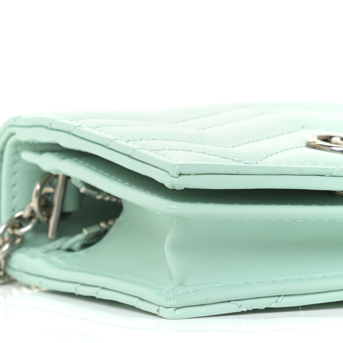 Calfskin Matelasse GG Marmont Mini Wallet On Chain Water Green