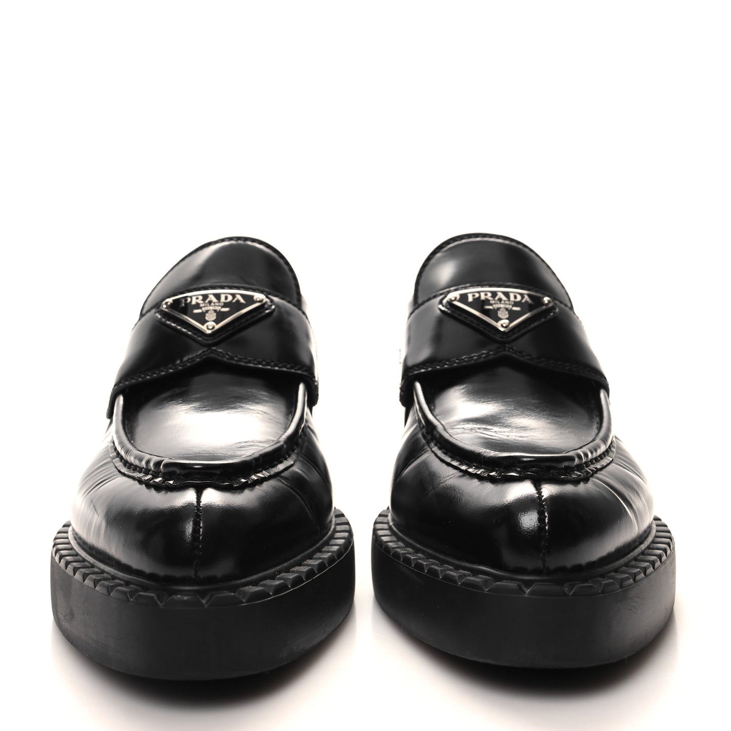 Spazzolato Metal Triangle Logo Pointy 50mm Loafers 37.5 Black