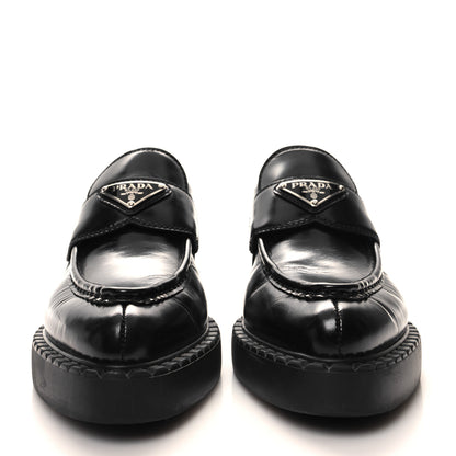 Prada Spazzolato Metal Triangle Logo Pointy 50mm Loafers 37.5 Black 2 of 9