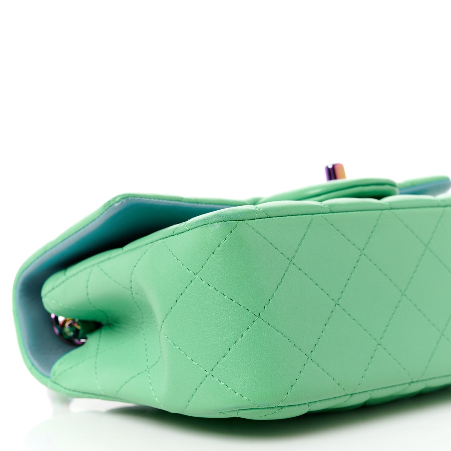 Lambskin Quilted Mini Rectangular Flap Green Blue