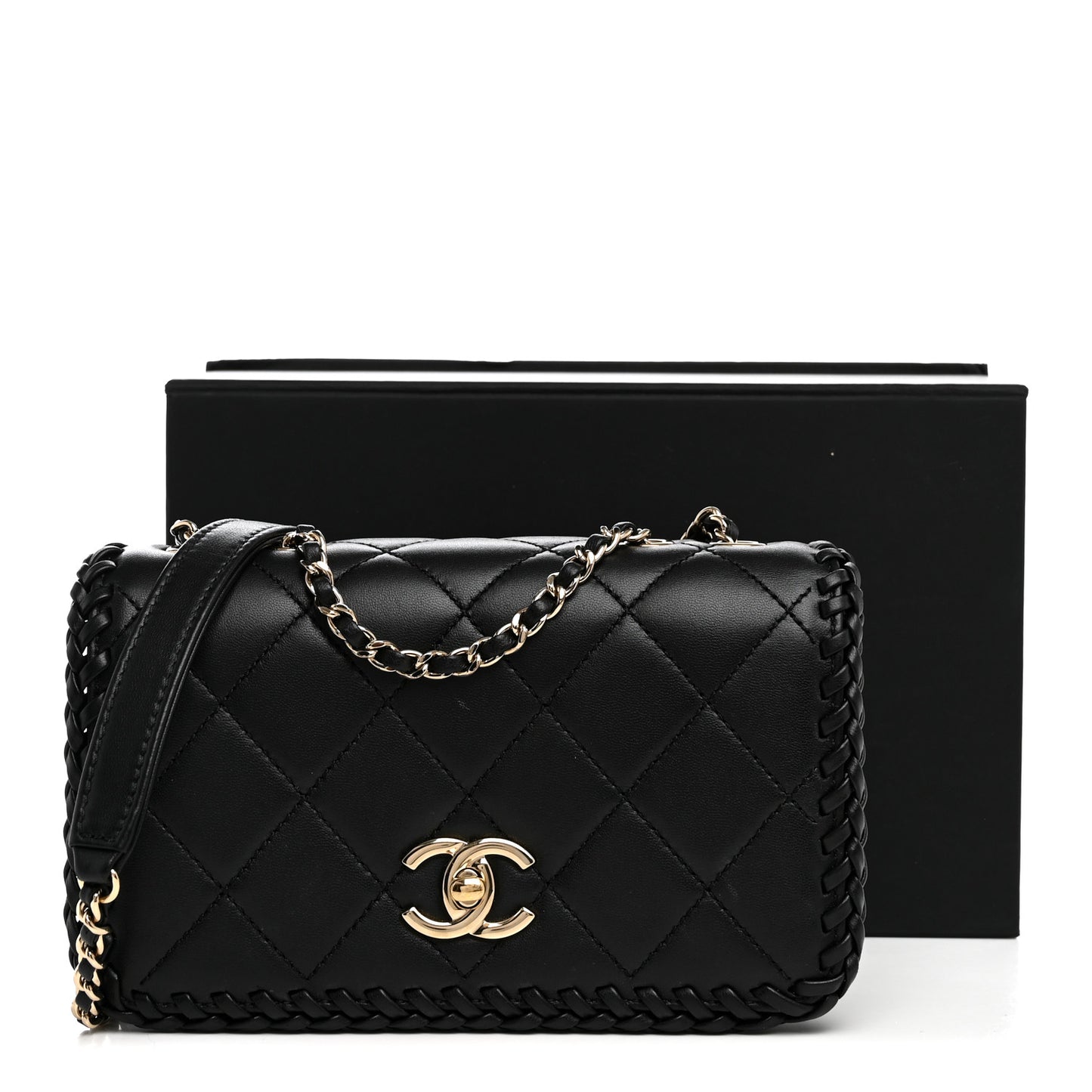 Lambskin Quilted Small Whipstitch Flap Bag Black