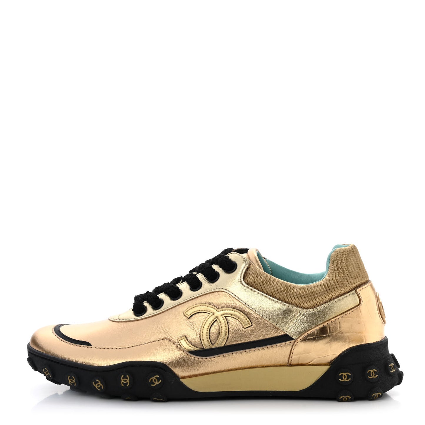 Metallic Lambskin Satin Finish CC Womens Sneakers 39.5 Gold