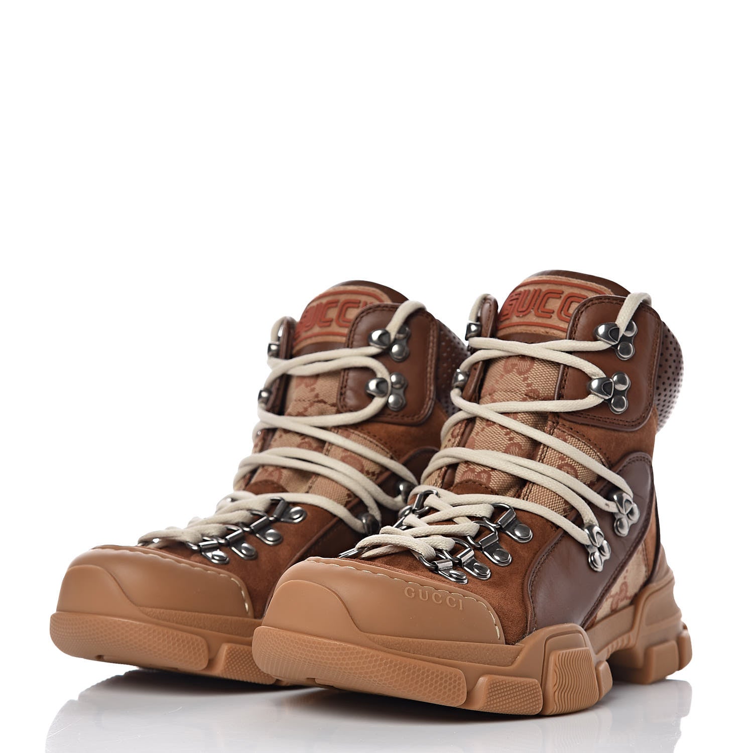 Gucci X SEGA Suede Calfskin GG Monogram Womens Flashtrek High-Top Sneakers 36 New Cuir Beige Ruggine 3 of 9