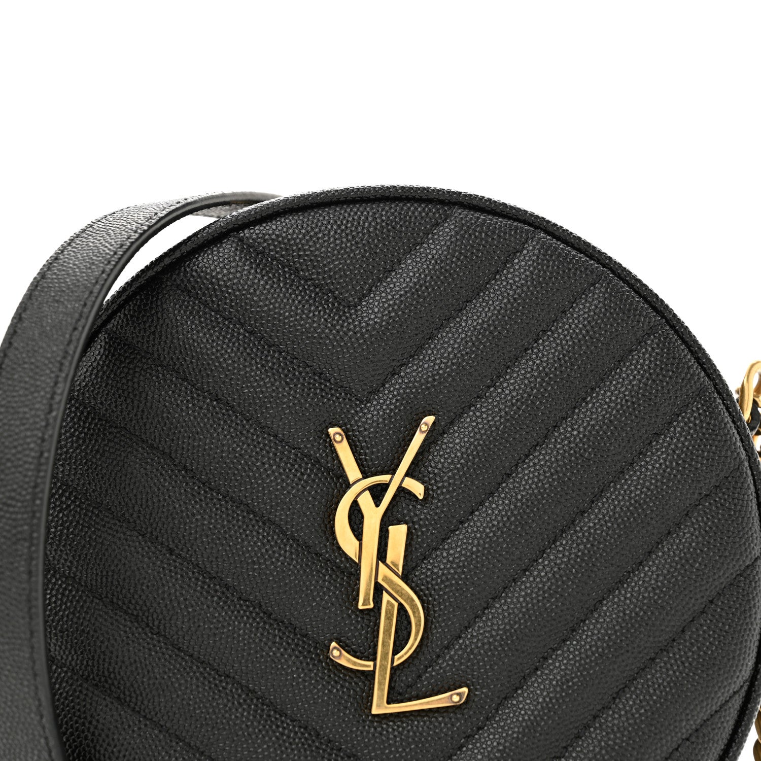 Saint Laurent Grain De Poudre Matelasse Chevron Quilted Round Vinyle Camera Bag Black 8 of 12