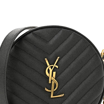 Saint Laurent Grain De Poudre Matelasse Chevron Quilted Round Vinyle Camera Bag Black 8 of 12