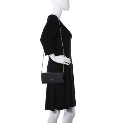 Prada Saffiano Metal Oro Chain Wallet Black 2 of 8