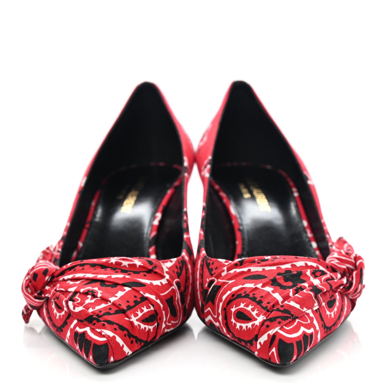 Saint Laurent Bandana Charlotte Kitten Heel Pumps 38 Red 2 of 8